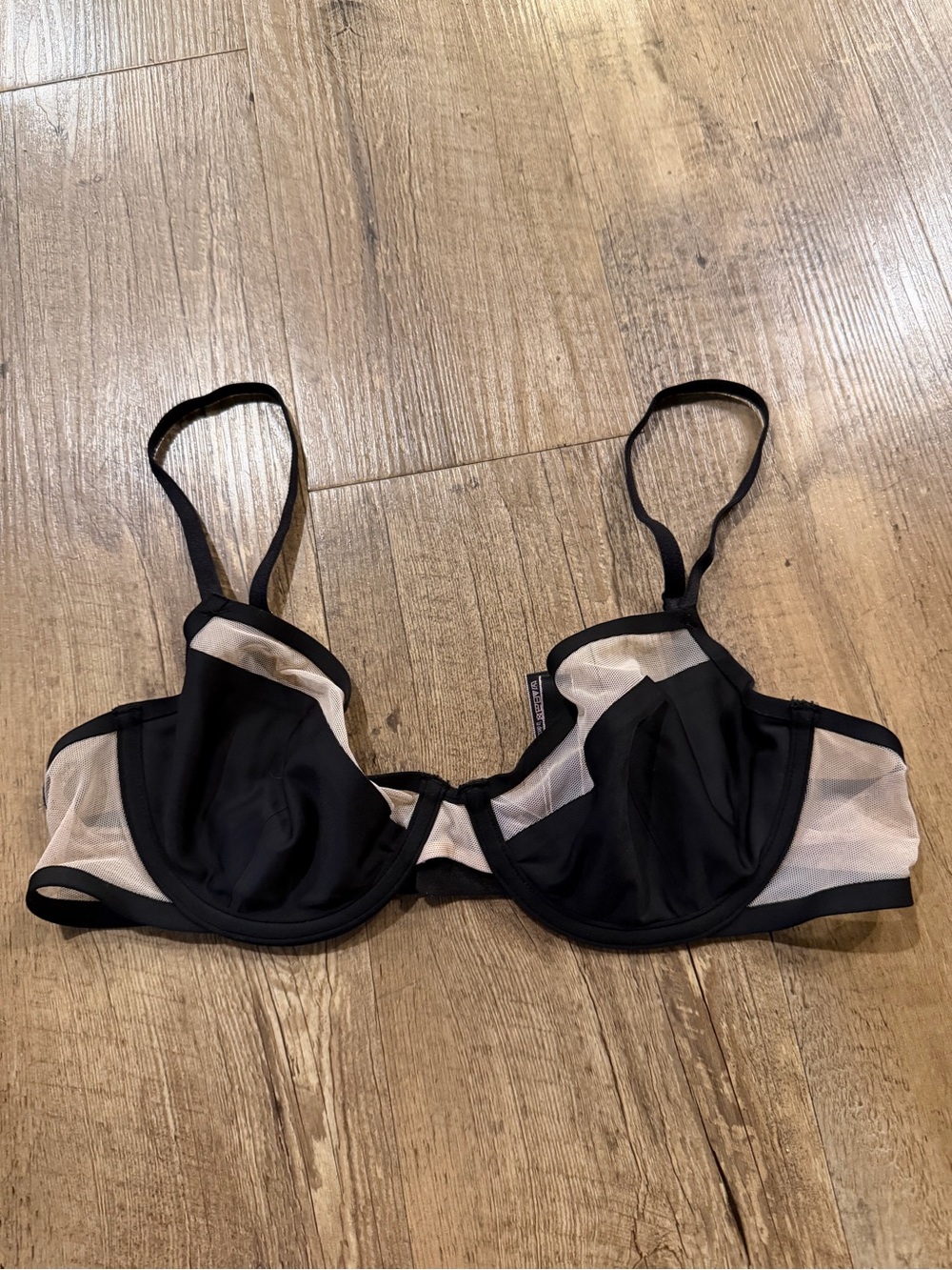 Victorias Secret Black Sheer Panel Unlined Demi Bra 34C